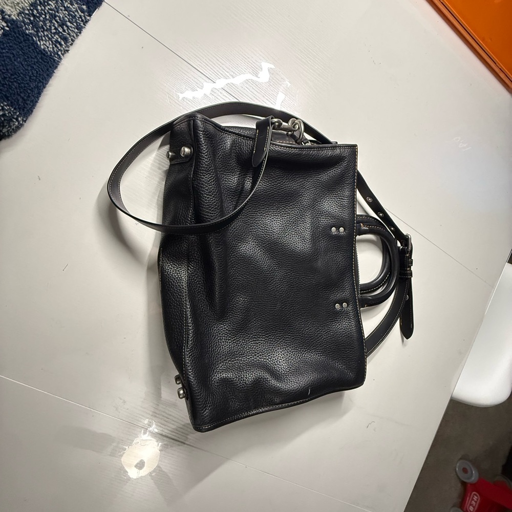 Black Leather Computer Tote Shoulder Bag